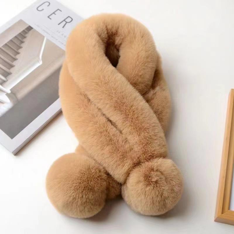 Bufanda de piel de conejo, bufanda con cuello de piel, calidez para otoño e invierno de mujer, versión coreana de bufanda de felpa gruesa versátil de tres tubos, bufanda