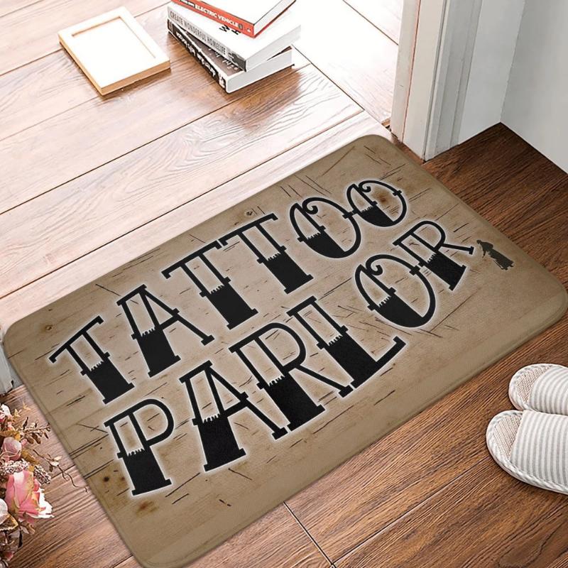 Traditional Tattoo Art Print Doormat, Durable Anti-Slip Mat for Tattoo Shop Home Entrance Living Room Kitchen Indoor Rug