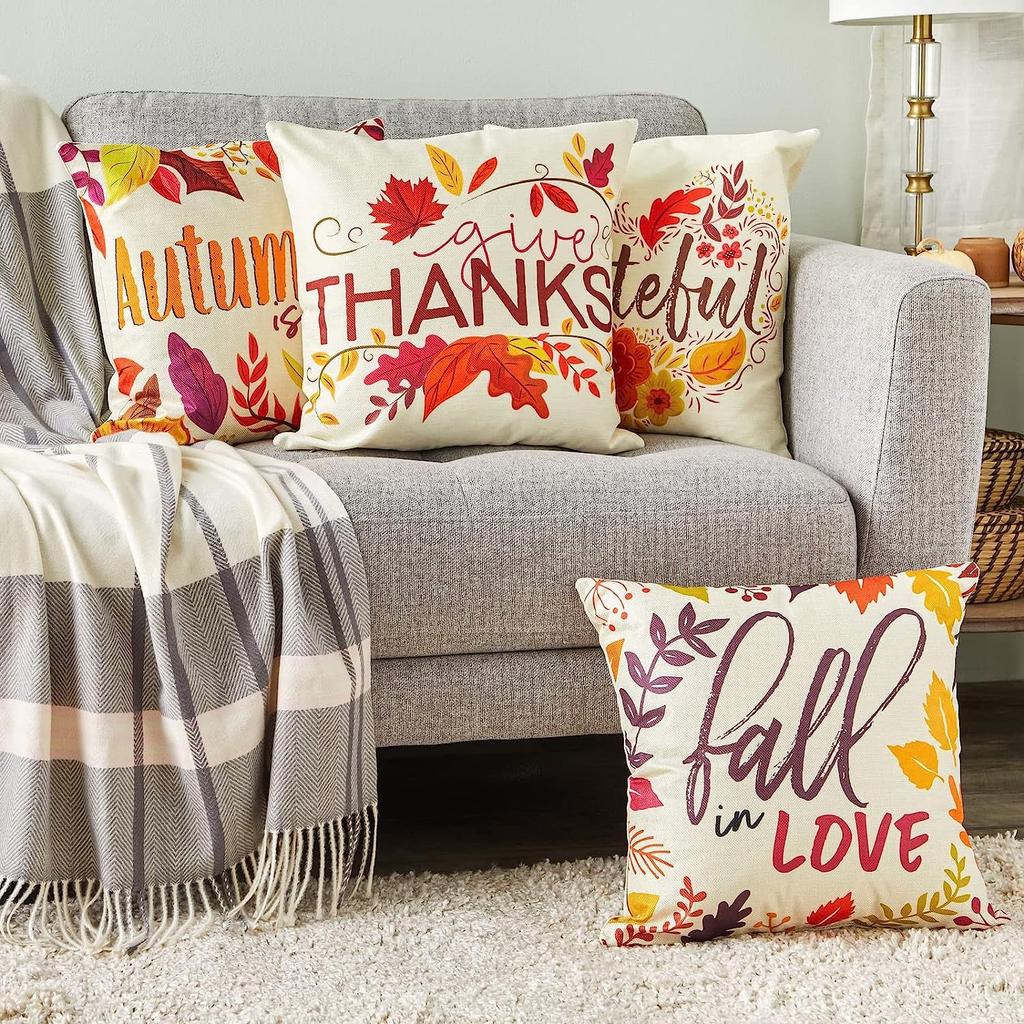 Autumn Thanksgiving Column Pillowcase Maple Leaf Print Home Living Room Sofa Pillowcase