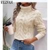 Women's Fashion Casual Fall Winter Solid Color Print Long Sleeve High Neck Sweaters