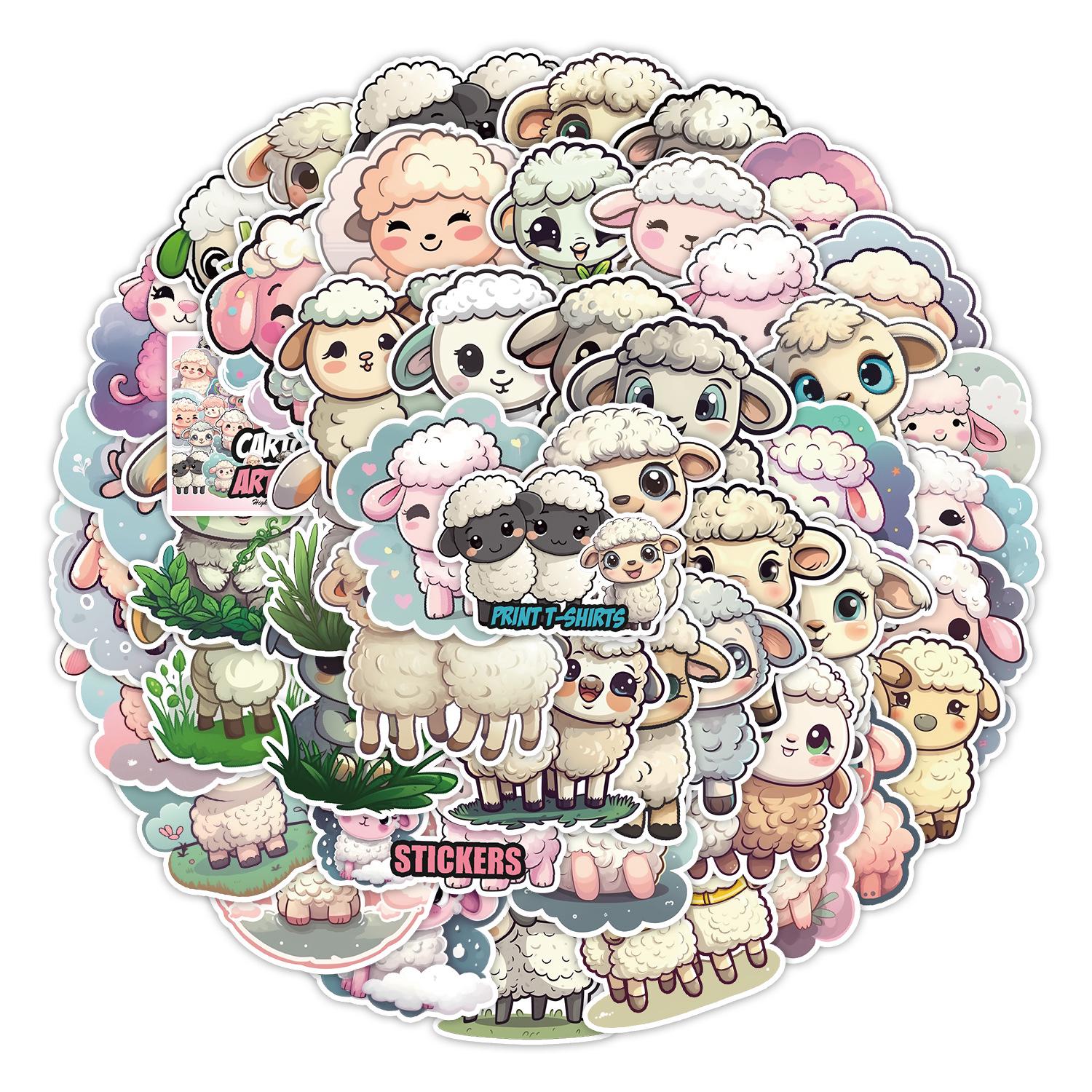 50-Pack Cute Sheep Cartoon Stickers: Waterproof Decorative Decals for Skateboards, Luggage, and Water Bottles