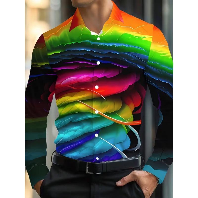 New Men's Long Sleeved Shirt 3D Butterfly Print Long Sleeved Luxurious Irregular Pattern Shirt Collar Top