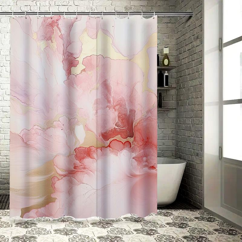 Современная Цветочная Шторка для Душа Водонепроницаемая Домашний Декор Коврик для Ванной Комнаты Украшение Ванной Комнаты в Розово-Золотом Цвете 90x180cm