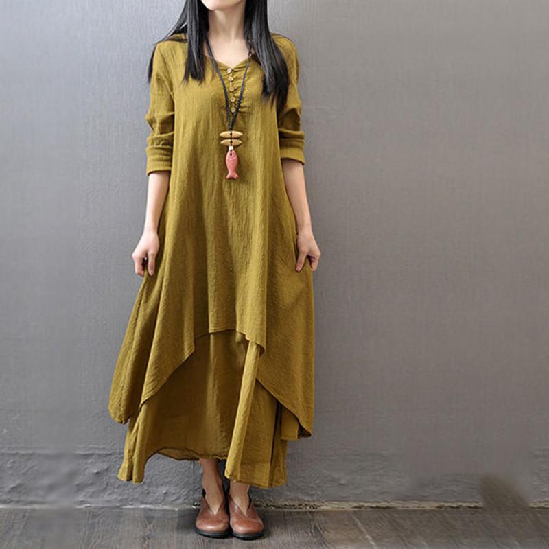 

Женское летнее платье длиной до щиколотки с длинным рукавом, однотонное, повседневная одежда, праздники и свидания M жёлтый