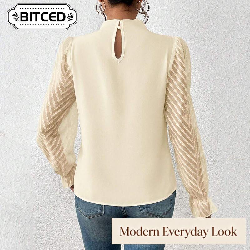 BITCED Women's Fashion Casual Long Sleeve O-Neck Blouses & Shirts