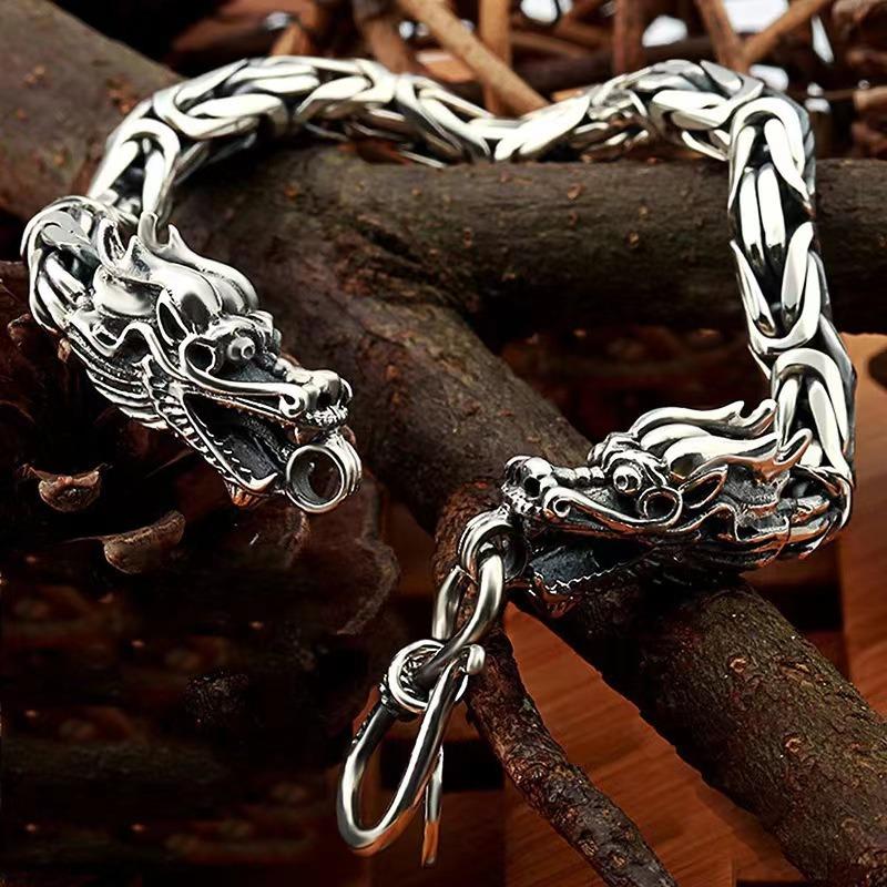 5mm Double Dragon Head Keel Bracelet Fashion Vintage Men Personality Exaggerated Punk Style Animal Senior Sense Bracelets Jewelry Gifts Accessories