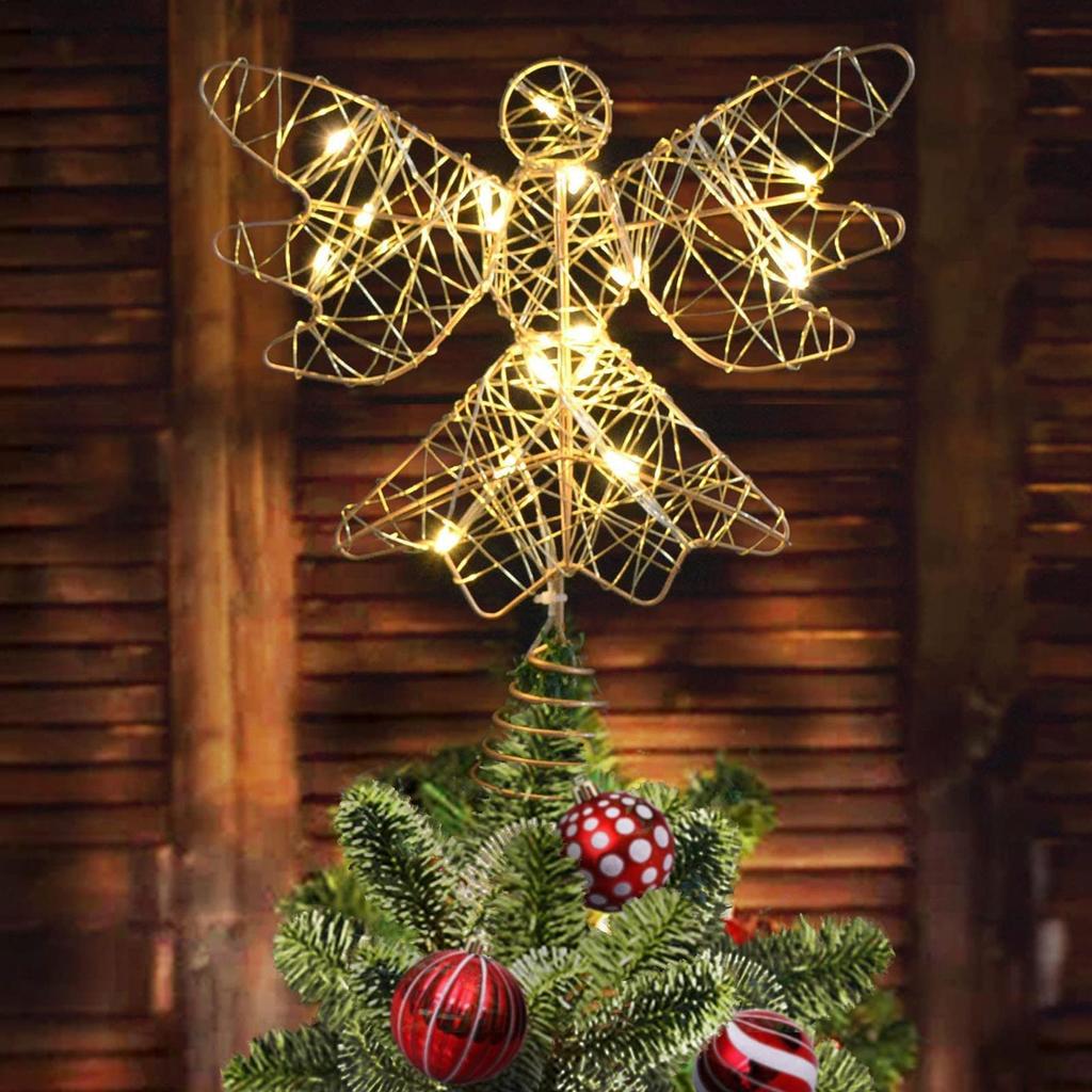 Christmas Tree Topper Lighted Glitter Angel Tree Decor for Indoor Battery Operated Figurines Holiday Decor for Garden Events