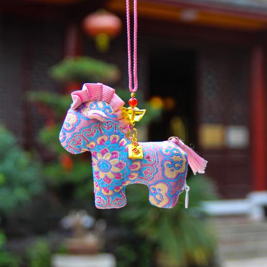 Stjärntecknet Häst Påse Traditionell Handbroderad Kinesiskt Hantverk Doftande Bilpåse Dekoration med Tofsar Och Rosetter Myggavvisande Uppfriskande