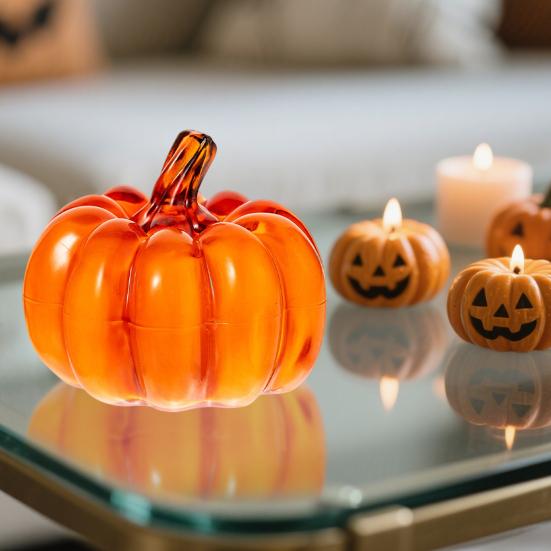 Mini křišťálová dýňová figurka Sběratelská umělá dýně Stolní ozdoba pro podzimní sklizeň Den díkůvzdání Halloween