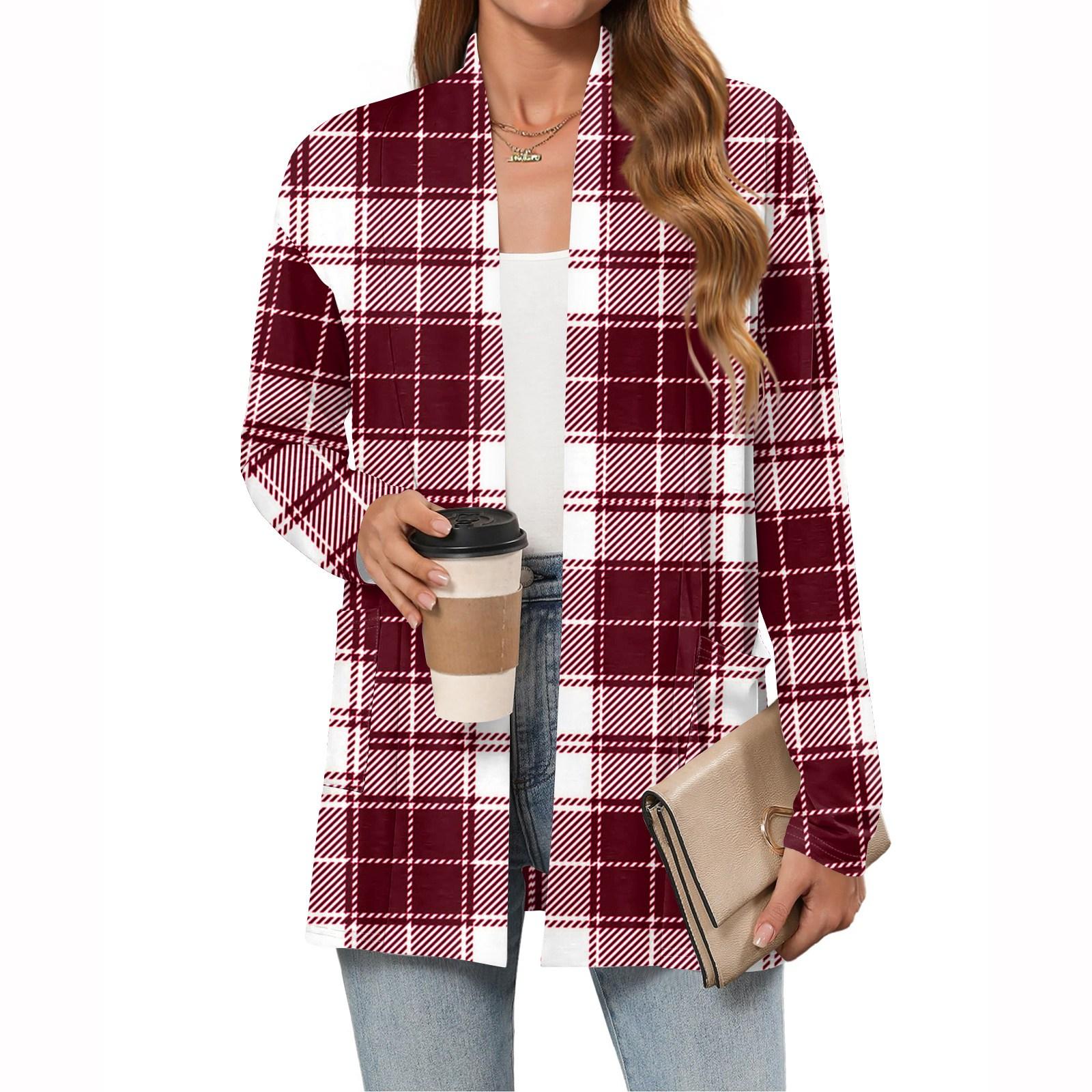 

Женский рождественский кардиган с принтом, легкий, с длинными рукавами, повседневный, свободного кроя, тонкий, с карманами, куртка-кардиган M