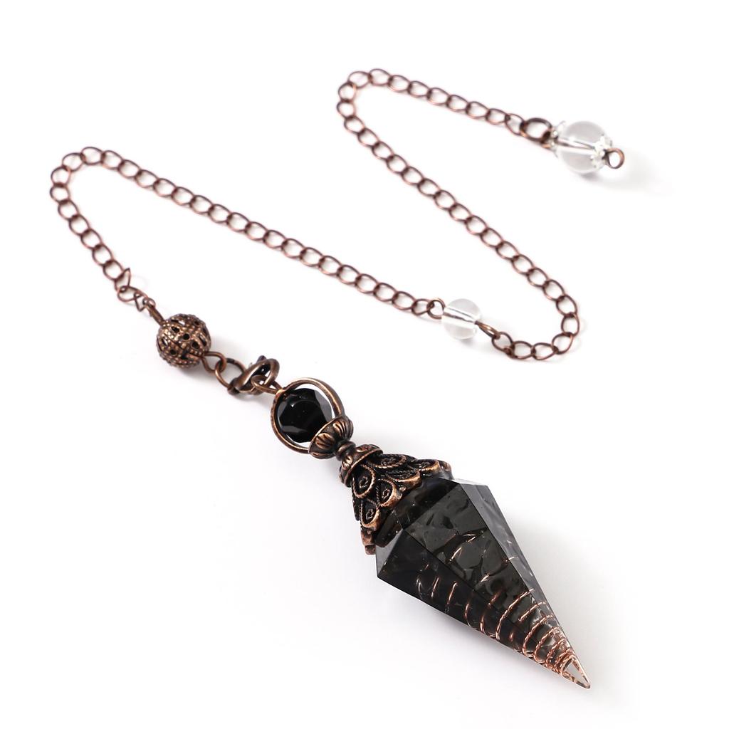 Antique Silver Seven Chakra Crystal Resin Pendulum with Semi-Precious Chips Pendant