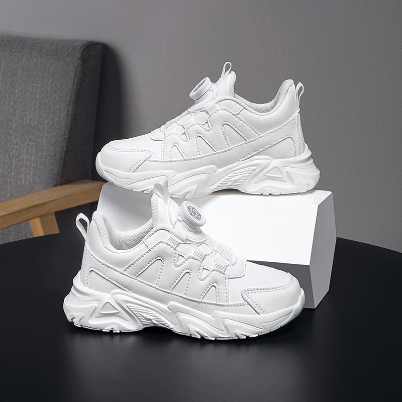 Children's little white shoes 2025 autumn new boys and girls leather sneakers medium and older children's mesh non-slip running shoes tide