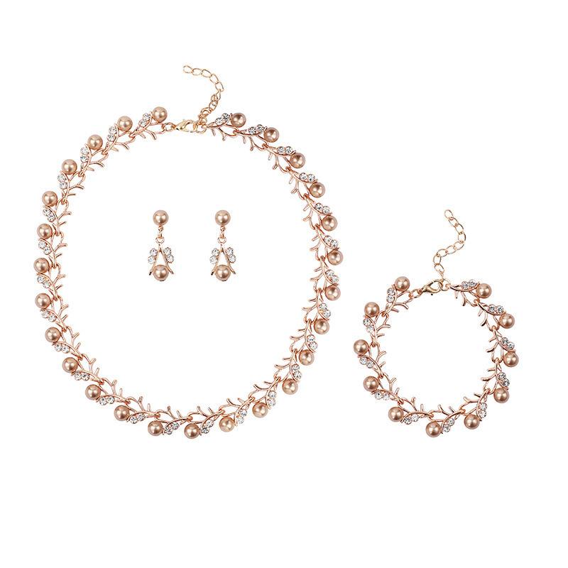 Simulation Pearl Necklace Bracelet Earrings Set Bridal Dress Versatile Accessories Fashion Jewelry Gift