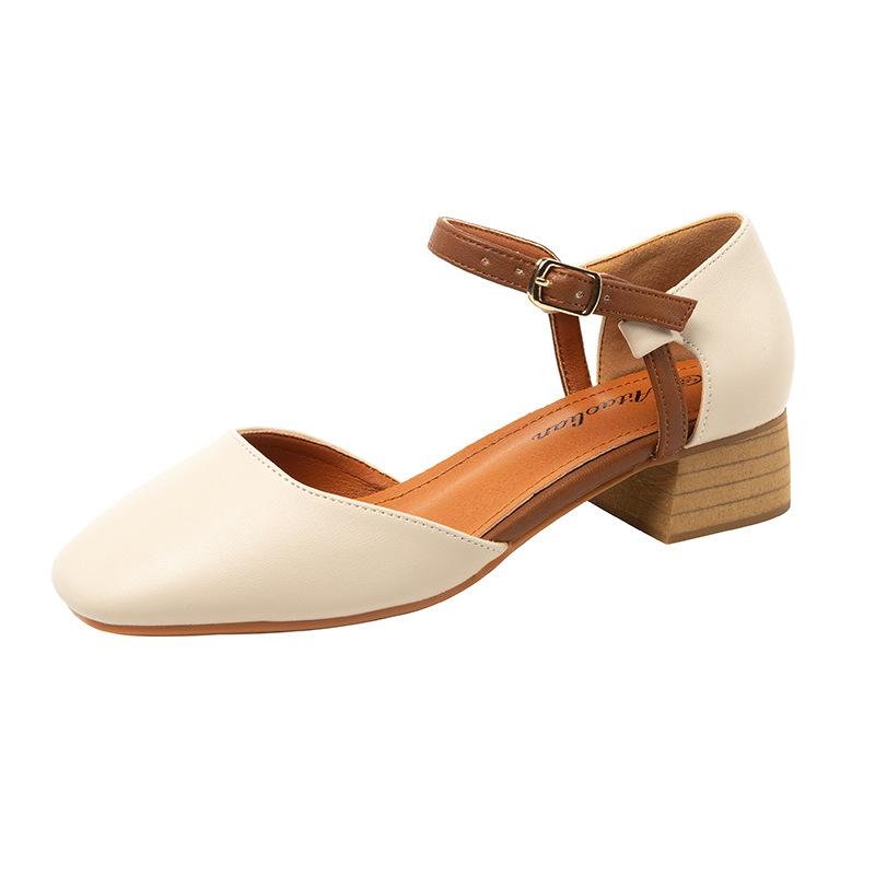 Soft leather medium heel women's sandals bag head fashion casual shoes Mary Jane women's shoes