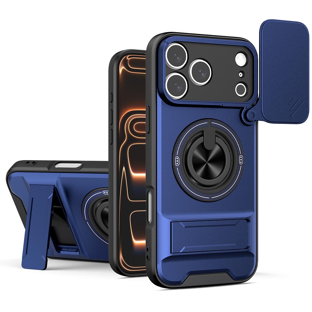 For iPhone 17 Pro Max Case Compatible with MagSafe Ring Holder Foldable Kickstand TPU PC Phone Cover with Camera Lens Slider
