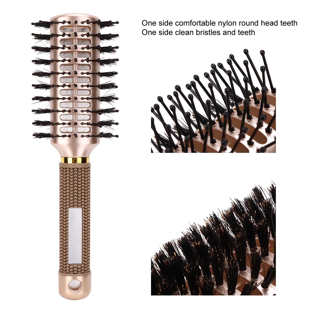 Double Sided Nylon Anti Static Hairdressing Comb Handheld Bristles Hair Styling Comb Gold