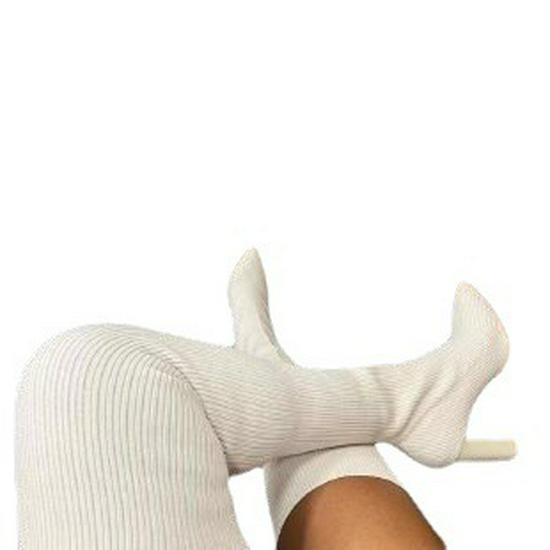 Women's Knit Pointed-Toe Chunky Heel Over-the-Knee Elastic Wool Boots