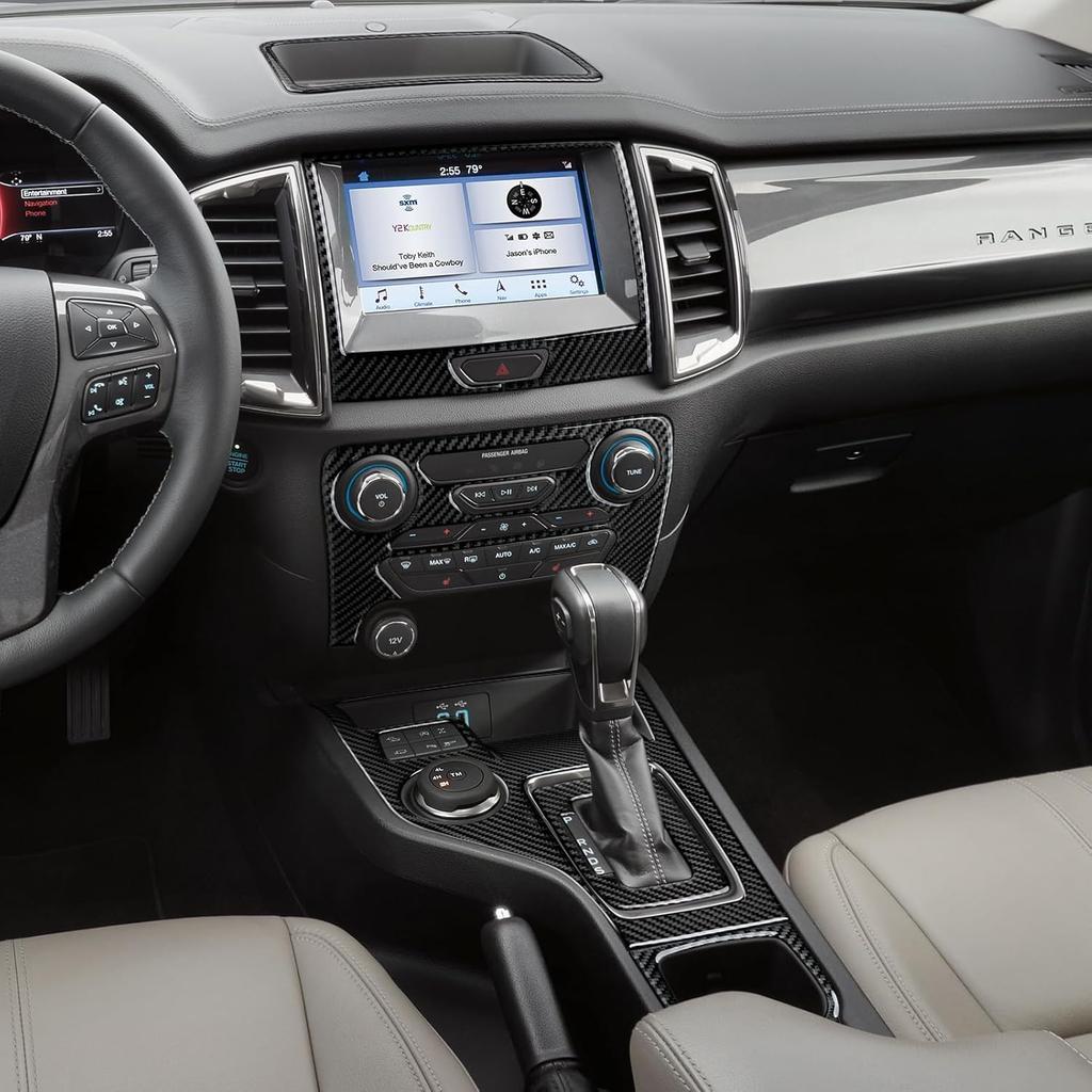 Car Carbon Fiber Dash Center Control Panel Cover Trim Interior for Ford Ranger      XLT Lariat XL Accessories