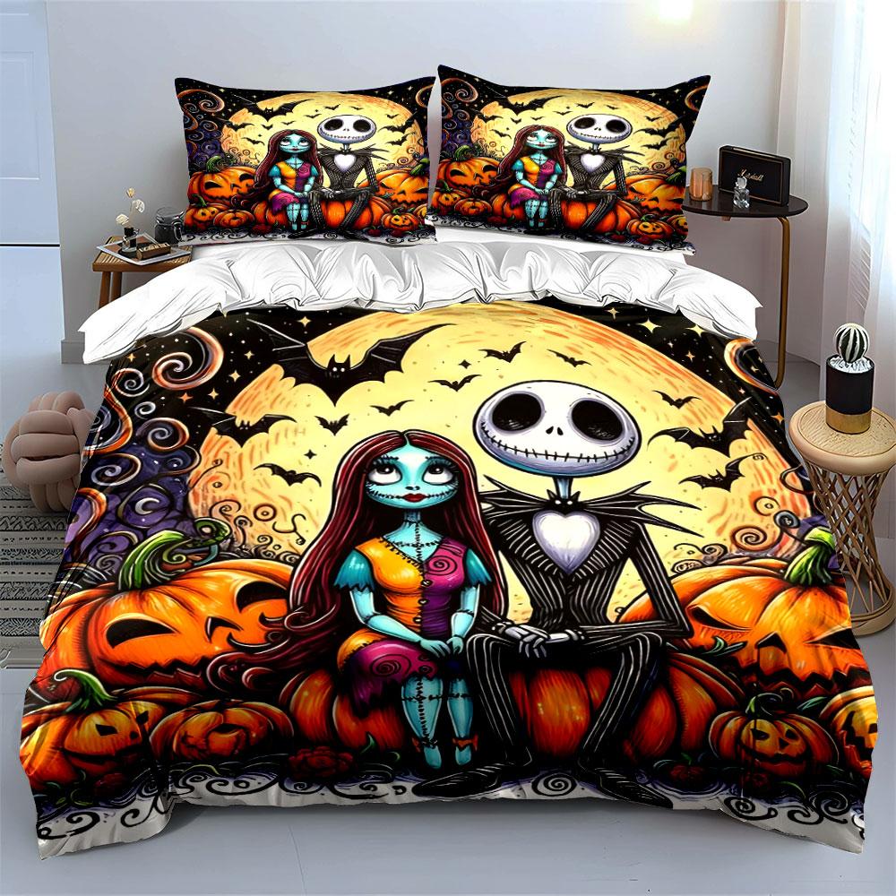 Halloween Couple with Pumpkins Bedding Duvet Cover Set Duvet Cover Pillowcases (1*Duvet Cover 2*Pillowcases, Without Duvet Insert)