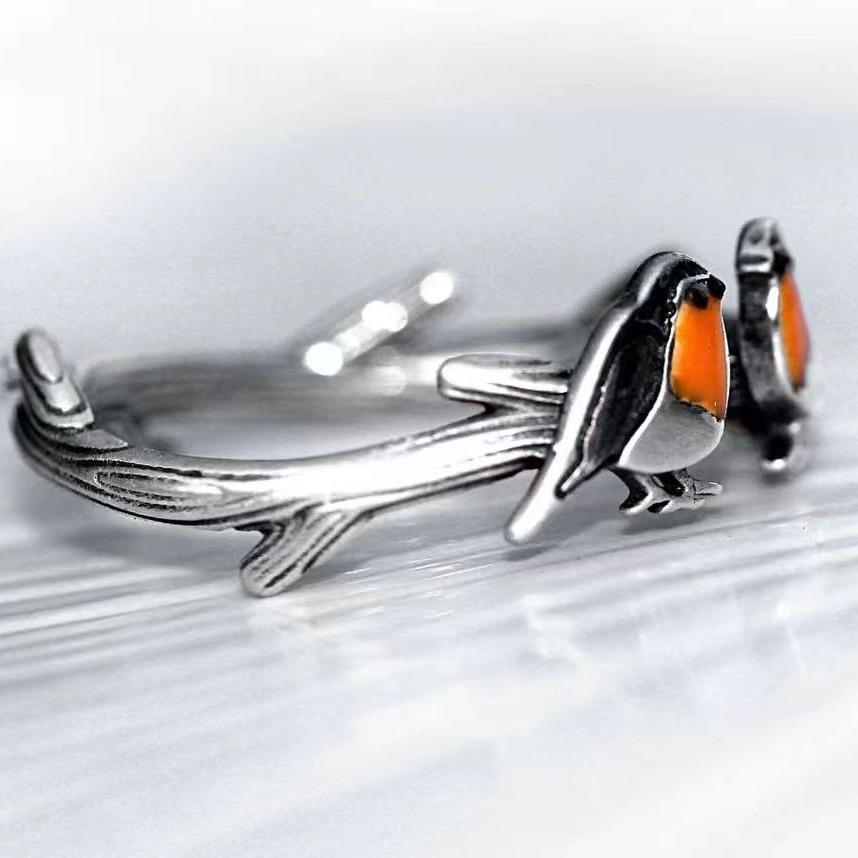 Retro Colorful Drip Oil Bird Necklace & Ring Set