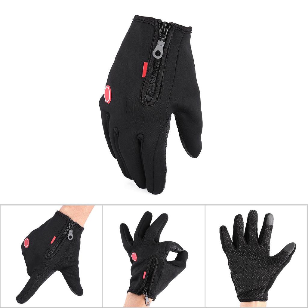 1 Pair Full Finger Touch Screen Motorcycle Winter Warm Ski Gloves Waterproof Windproof Black XL