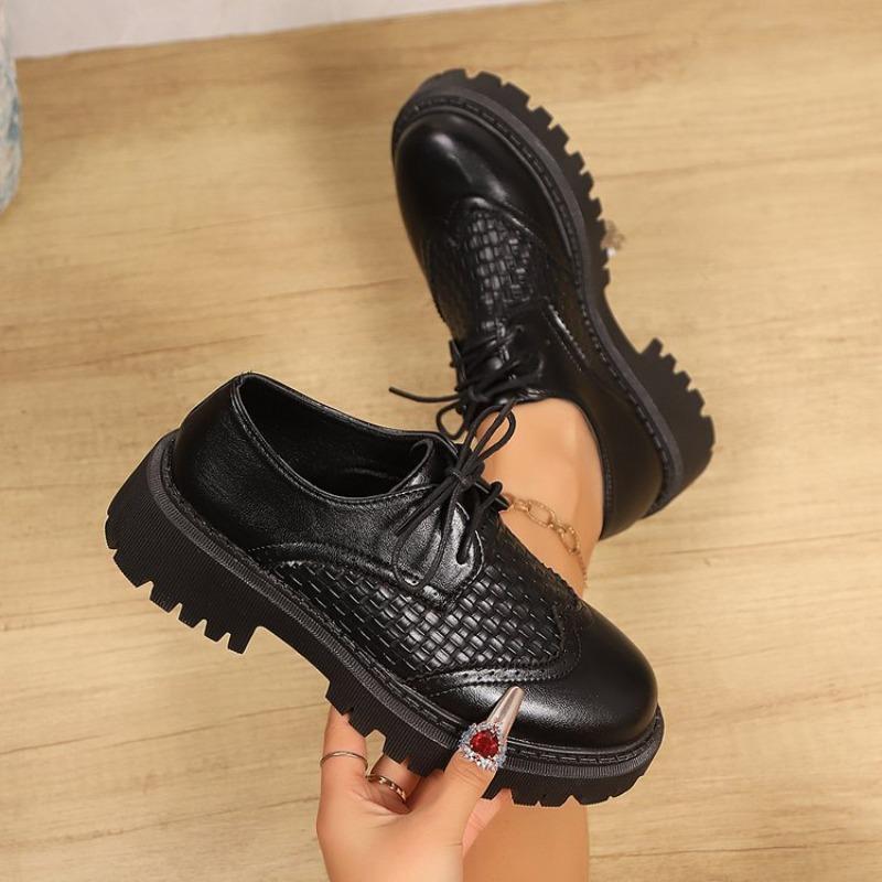 Women's Large Toe Hollow-Out Leather Dress Shoes, Thick Sole British Style Summer Flats, Breathable Plus Size Footwear