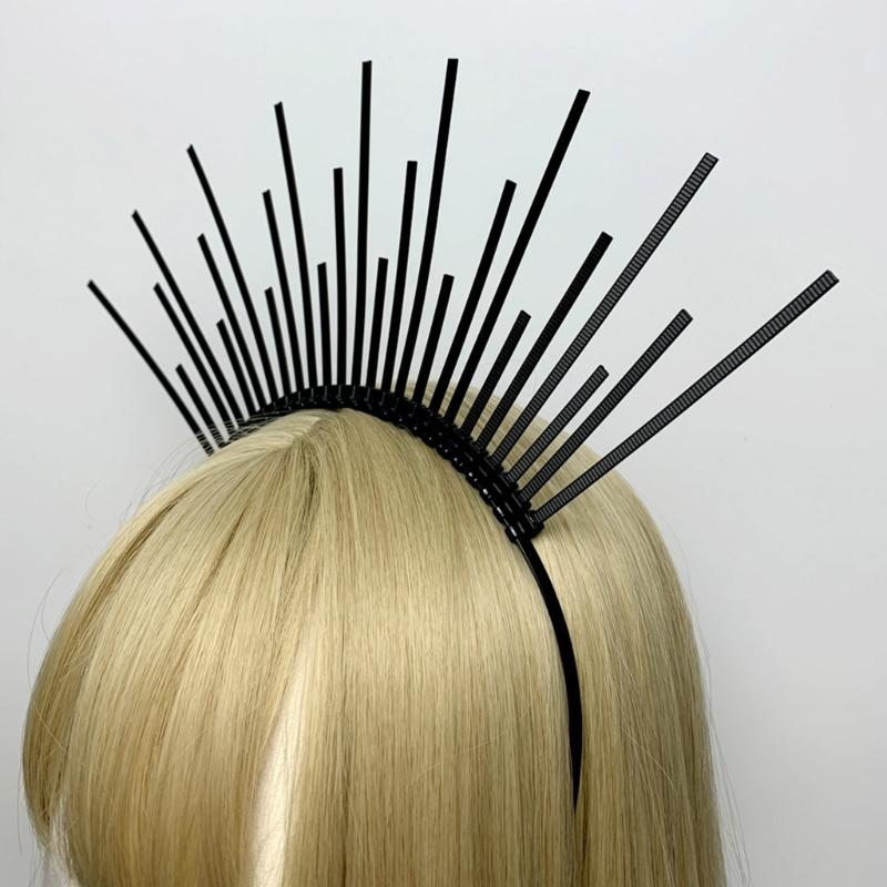 Dark Headband Angel Crown Headband Bridal Tiaras Divine Princess Headpiece Hair Hoop Baroque Spiked Tiaras