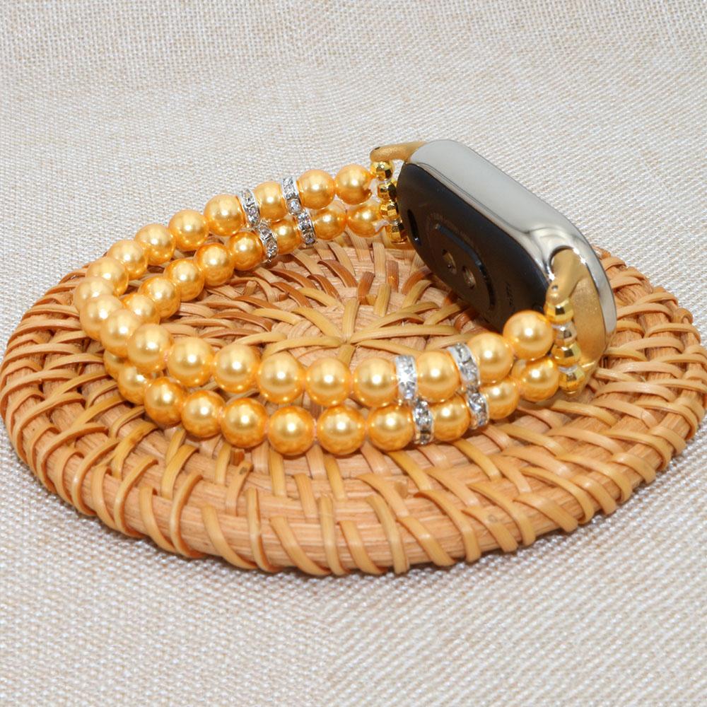 

Mi Band 8 Pearl Bracelet for Xiaomi Smart Band 10/9/8 Wristband Women Slim Adjustable Elastic Beaded Strap Classic Purple золотий