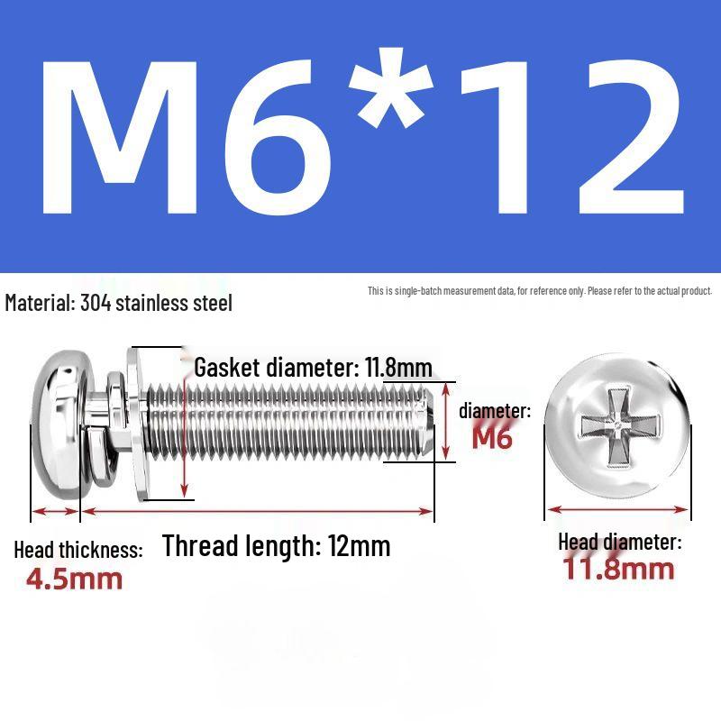 304 Stainless Steel Phillips Pan Head Combo Screw with Flat and Spring Washers