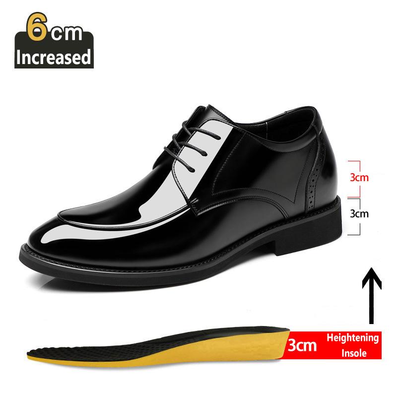 Luxury Men Patent Leather Elevator Shoes Men's Upper Height Increase Insole 6cm/8cm Black Formal Business Lift Wedding Men Shoes