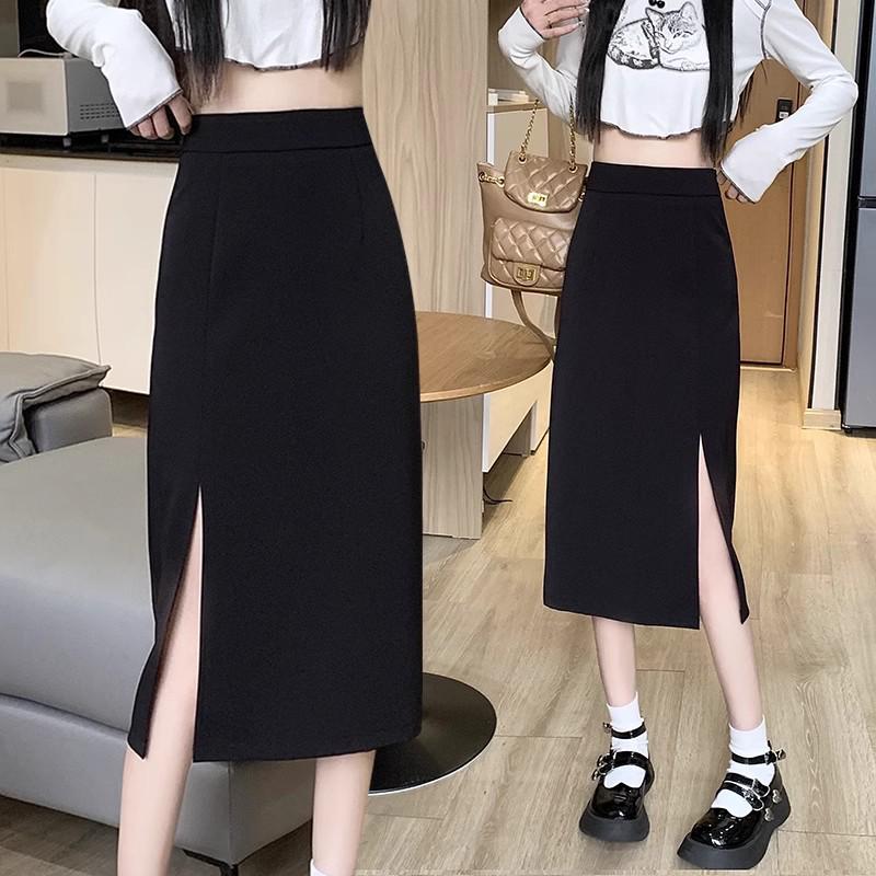 

2024 Spring Trendy Black High Waist Bodycon A-line Midi Skirt for Women 2XL