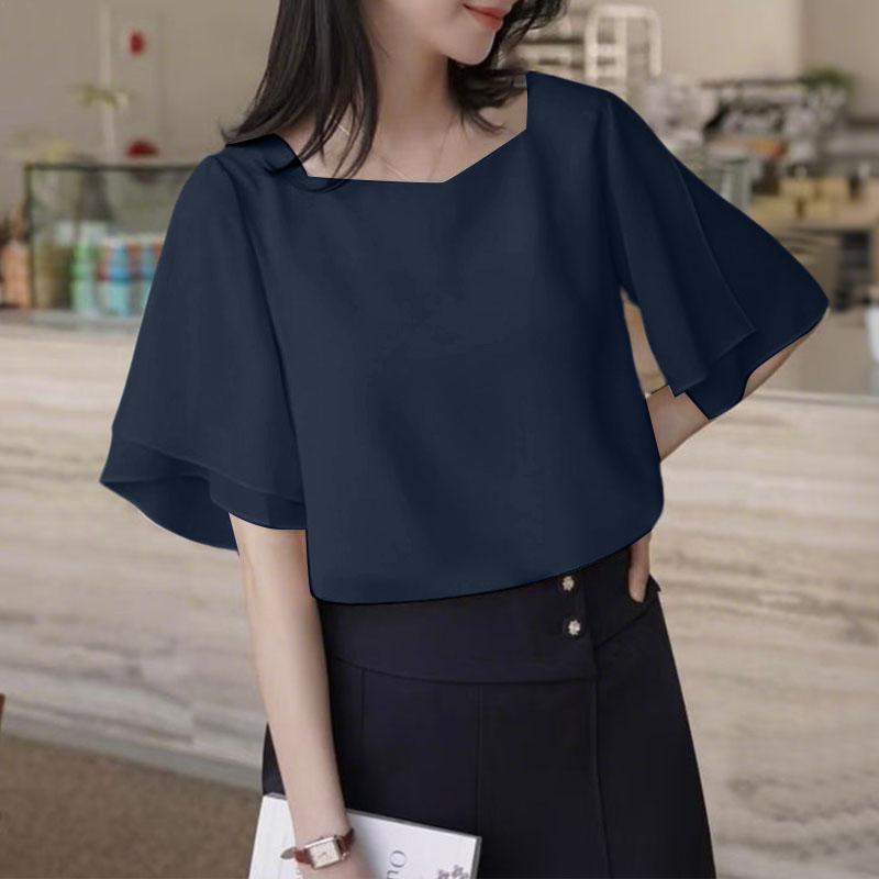 ZANZEA Dámská ležérní halenka s kulatým výstřihem, volánky a polovičním rukávem