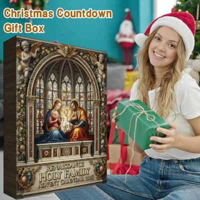 Renaissance Heilige Familie Adventskalender 24-Tage Weihnachts-Countdown-Box mit biblischen Krippenfiguren Weihnachtsschmuck für Kinder und Familie