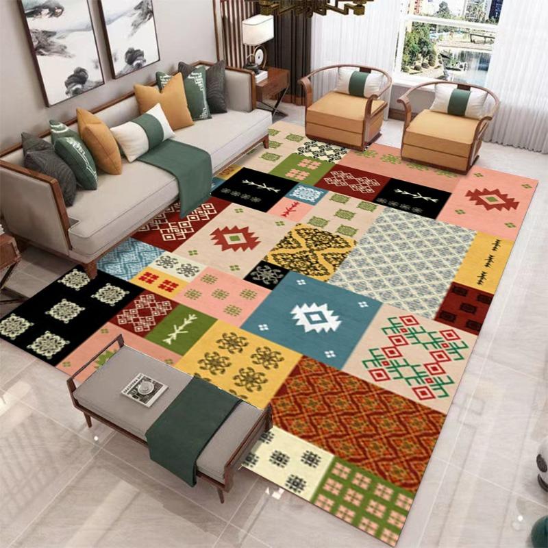 Colorful Diamond Circle Pattern Living Room Carpet Non Slip Large Rug Geometric Abstract Design Modern Home Decor Floor Mat