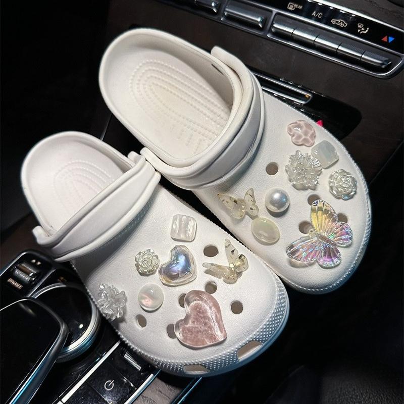 1Set DIY Colorful Powder Shoe Charms Set Fashion Crystal Pearl Flower Shoe Decorations Detachable Shoes Accessories