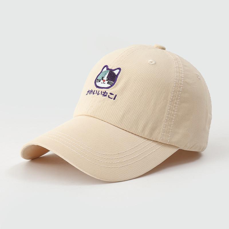 

Cotton Cat Embroidered Baseball Cap With Sun Protection For Casual Summer Wear хаки