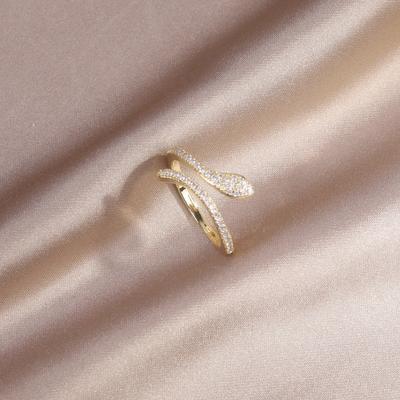 Fashion Jewelry 14K Real Gold Plating AAA Zircon Snake Adjustable Ring Elegant Women's Prom Ring