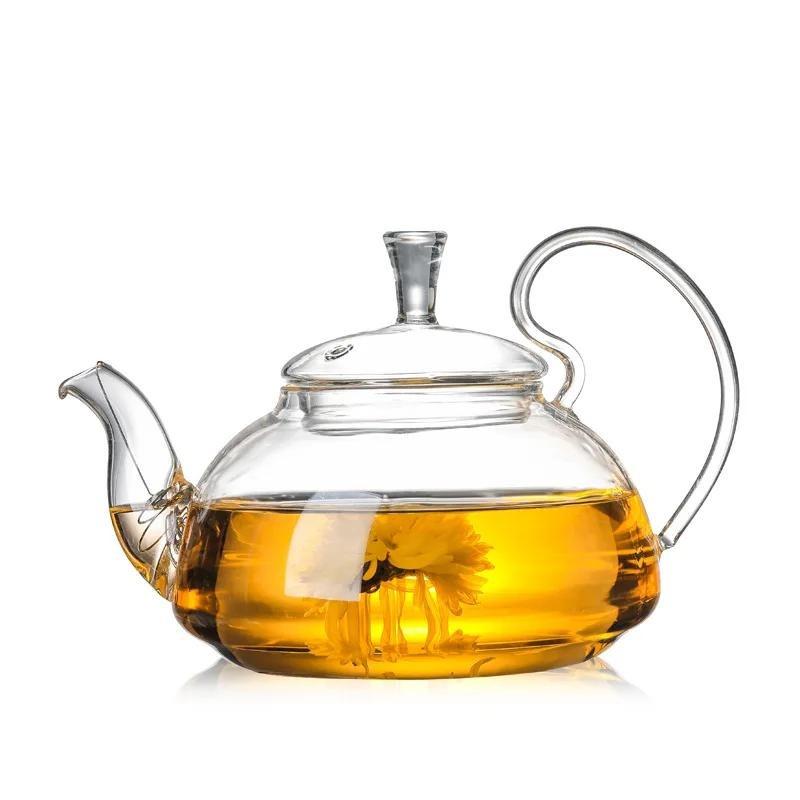 1pc 400ml/ 600ml Heat Resistant Thickened High Handle Flower Coffee Glass Tea Pot Blooming Glass Tea Set Large Teapot  WJ919