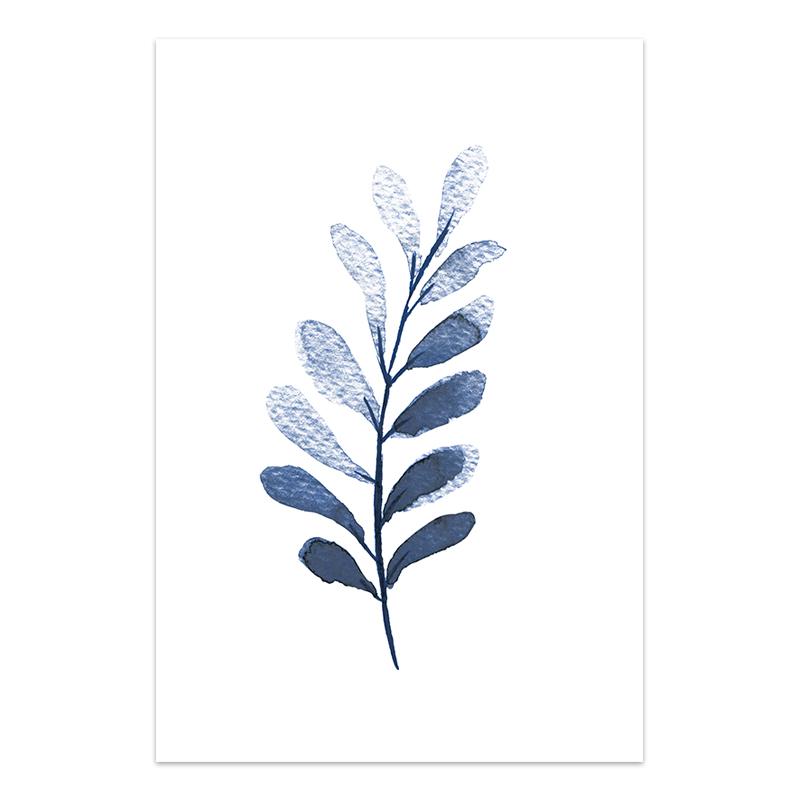 Branches and Leaves Canvas Painting Indigo Blue Botanical Posters and Prints Navy Blue Wall Picturefor Living Room Home Decor