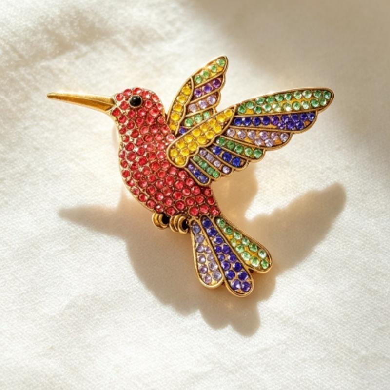 Sparkling Rhinestone Hummingbird Brooch Shiny Multicolor Design Ideal For Daily Wear Party Jewelry Gift For Women