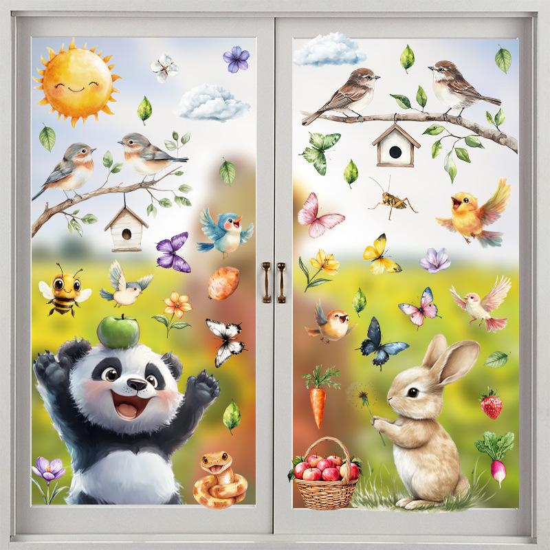 Static Cling Window Stickers Cartoon Panda Butterfly for Home Bedroom Window Wall Decor PVC Glass Decals