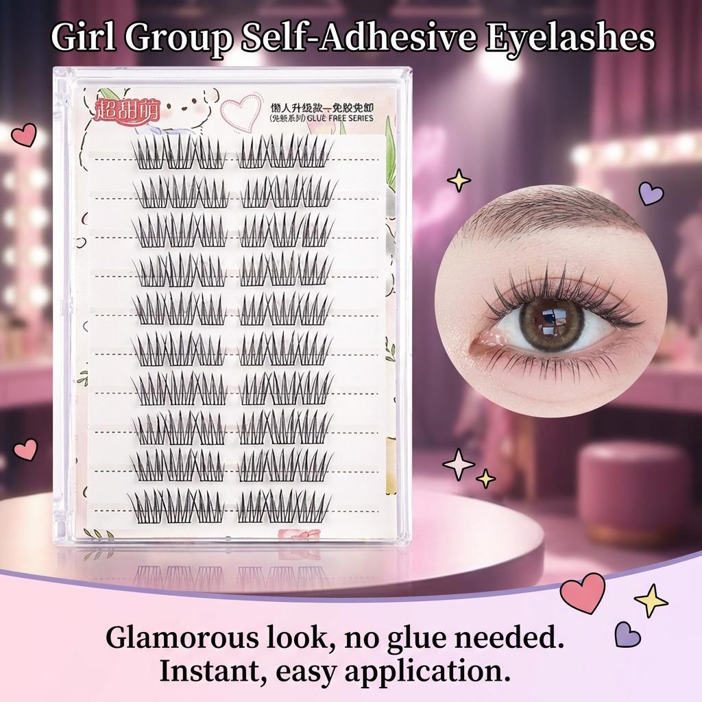 Self Adhesive False Eyelashes for Women Natural Curly Lightweight Comfortable Stage and Daily Use