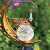 Fairy Moon Solar Garden Stake Light, Waterproof Half Moon LED Pathway Decor, Crackle Glass Ball LED Light, Metal Crescent Lamp for Outside Yard Patio