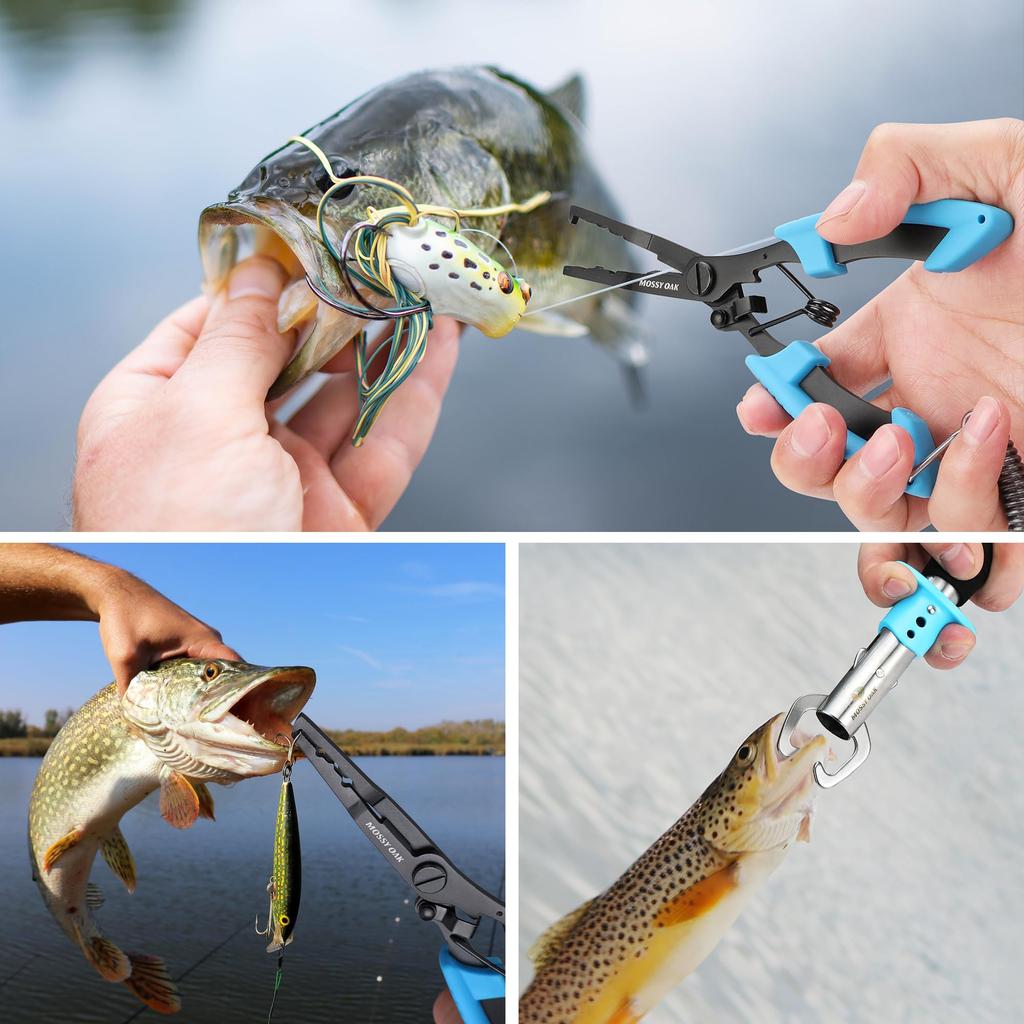 Mossy Oak Fishing Pliers and Fish Fish Fish Fishing Fish Fish Fishing Tool Stainless for Freshwater and Saltwater Includes Strap and Storage Bag