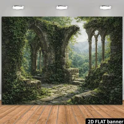 2D Gothic Stone Ruins Ivy Backdrop Enchanted Forest Photography Background