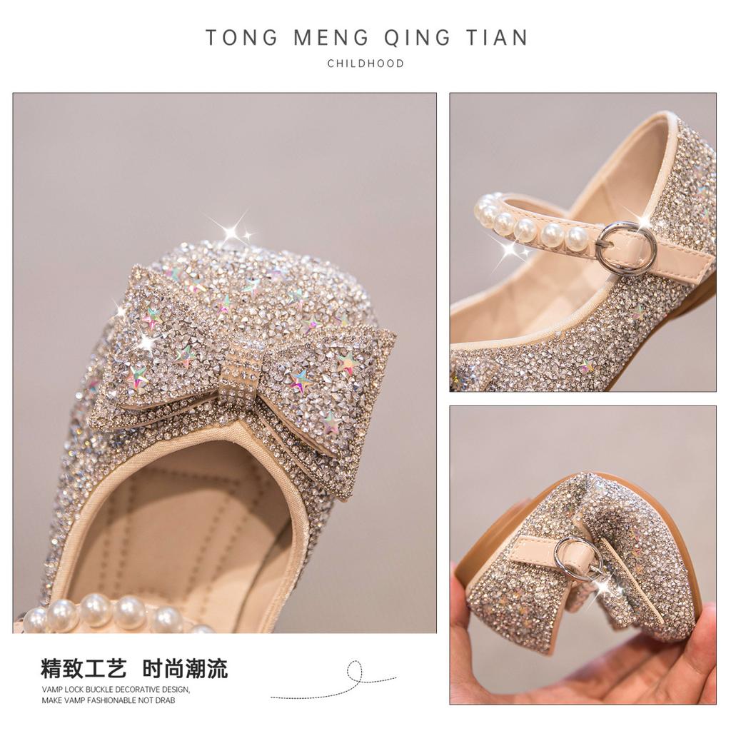 Girls' Elsa Sparkling Princess Shoes New Spring and Autumn Children's Crystal Shoes Baby Girls' Single Shoes Dance Leather Shoes