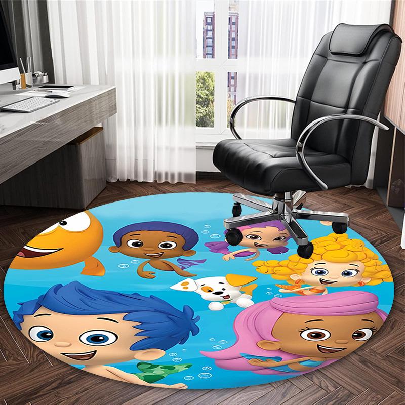 1pc Bubble Guppies Print Round Carpet Chair Round Carpet Suitable for Bedroom Living Room Home Decorative Carpet