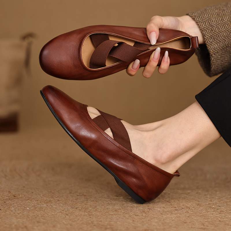 Krazing Pot Cow Skin Fashion Spring Autumn Flat with Women Round Toe Shoes Ballet Dancer Shallow Flats