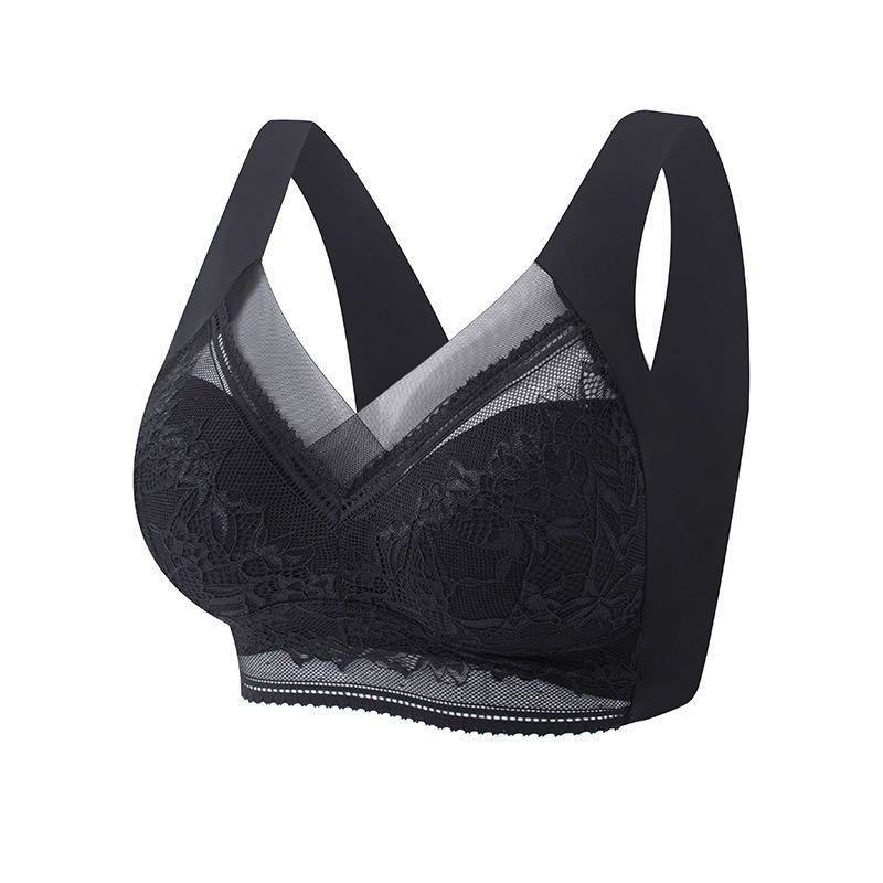 

FallSweet Seamless Push Up Bra for Women Wireless Lace Bralette Plus Size Brassiere Comfort Underwear Lingerie L чёрный