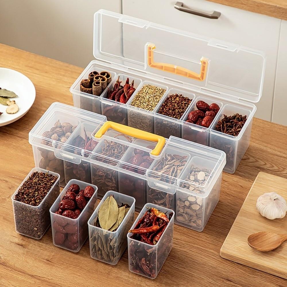 Detachable Spice Storage Box Transparent Moisture-proof Tool Storage Case Multi-compartment Kitchen Storage Organizer